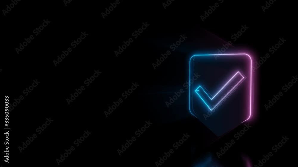 Poster abstract 3d rendering glowing blue purple neon symbol of been here marker with ok sign with glowing 