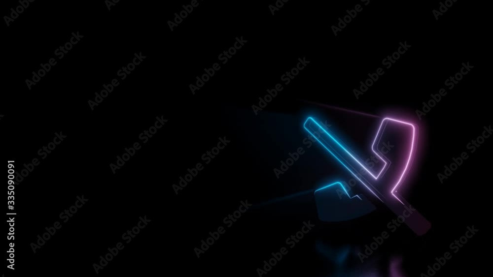 Poster abstract 3d rendering glowing blue purple neon symbol of phone and slash with glowing outlines with 