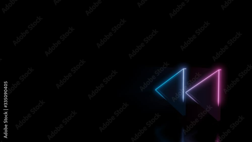 Poster abstract 3d rendering glowing blue purple neon symbol of double fast backward left triangle arrows w