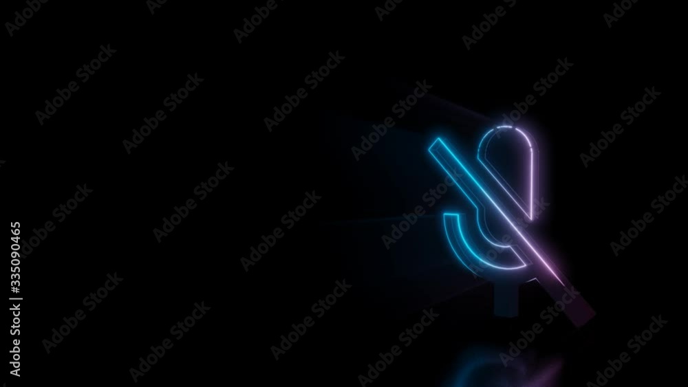 Poster abstract 3d rendering glowing blue purple neon symbol of microphone with slash with glowing outlines