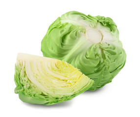 Fototapeta premium Green cabbage isolated on white background with clipping path and full depth of field.