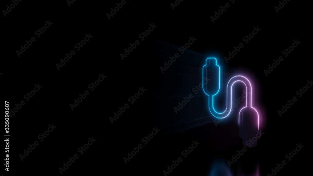 Poster abstract 3d rendering glowing blue purple neon symbol of usb cable connector with glowing outlines w