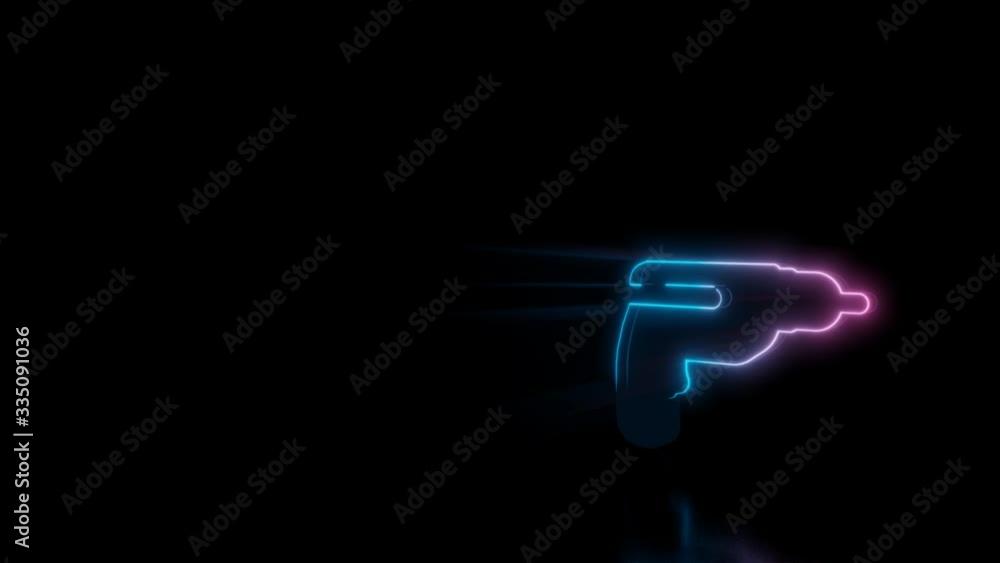 Poster abstract 3d rendering glowing blue purple neon symbol of handheld drill with glowing outlines with r