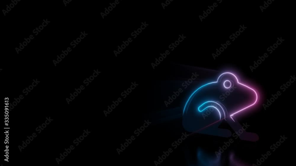 Poster abstract 3d rendering glowing blue purple neon symbol of frog from profile with glowing outlines wit