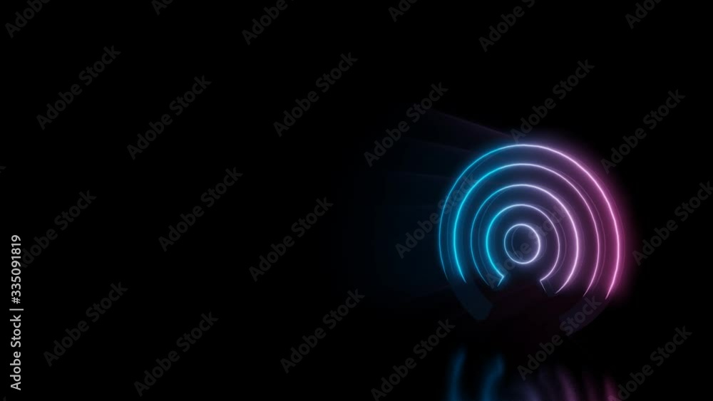 Poster abstract 3d rendering glowing blue purple neon symbol of connection circular wires with glowing outl