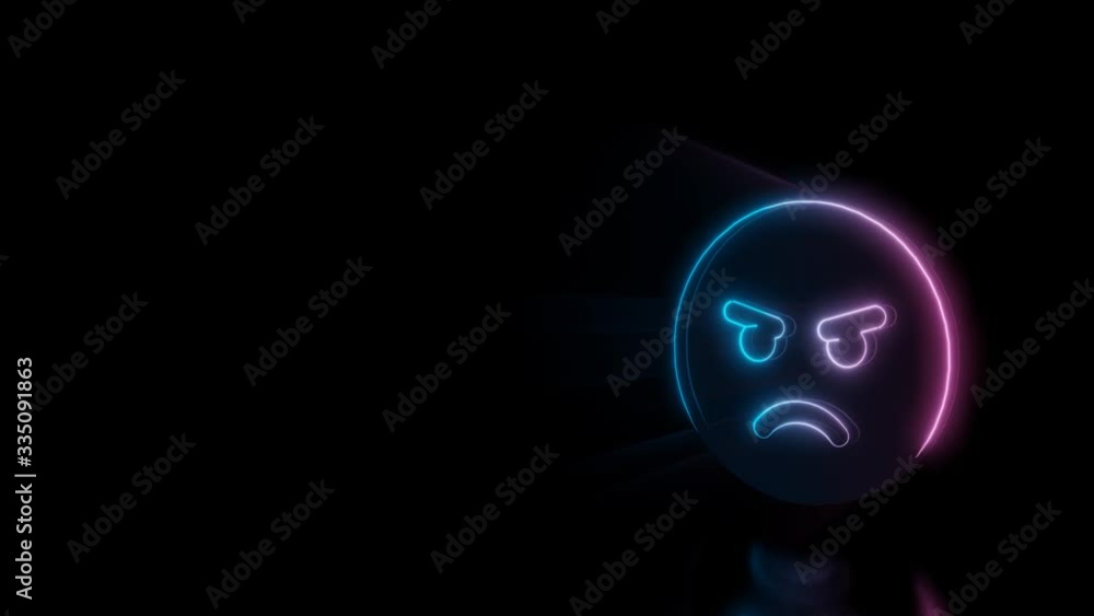 Poster abstract 3d rendering glowing blue purple neon circle angry emoticon with glowing outlines with rays