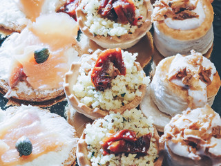 Selection of various canapes, close up