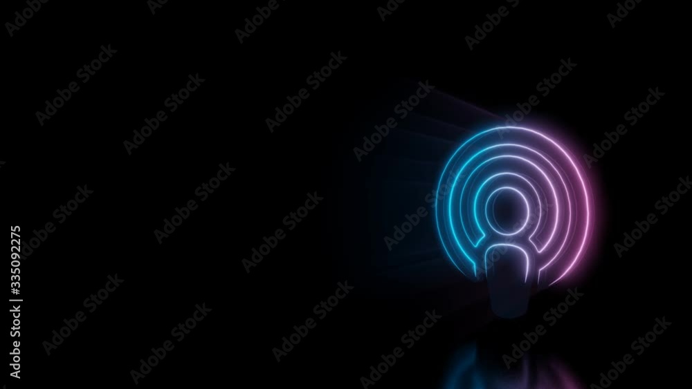 Poster abstract 3d rendering glowing blue purple neon symbol of podcast with glowing outlines with rays on 