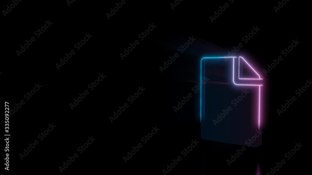 Poster abstract 3d rendering glowing blue purple neon symbol of piece of paper with bent corner with glowin