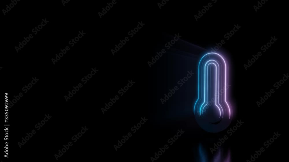 Poster abstract 3d rendering glowing blue purple neon symbol of thermometer full with glowing outlines with