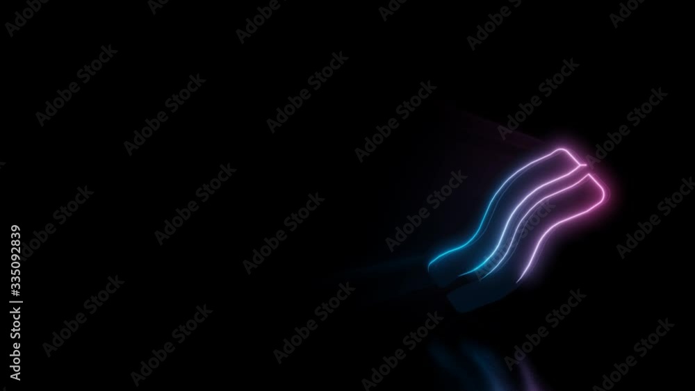 Poster abstract 3d rendering glowing blue purple neon symbol of two slices bacon with glowing outlines with