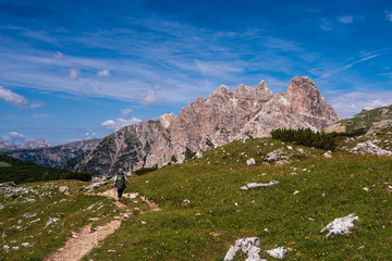 mountain hikers in the Dolomites
