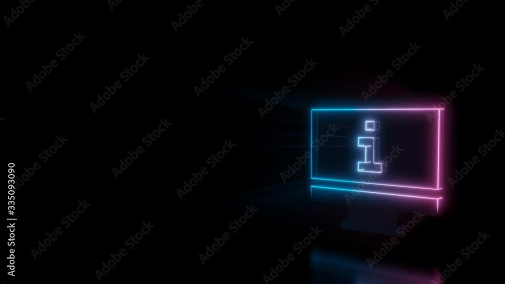 Poster abstract 3d rendering glowing blue purple neon symbol of monitor with information symbol on screen w