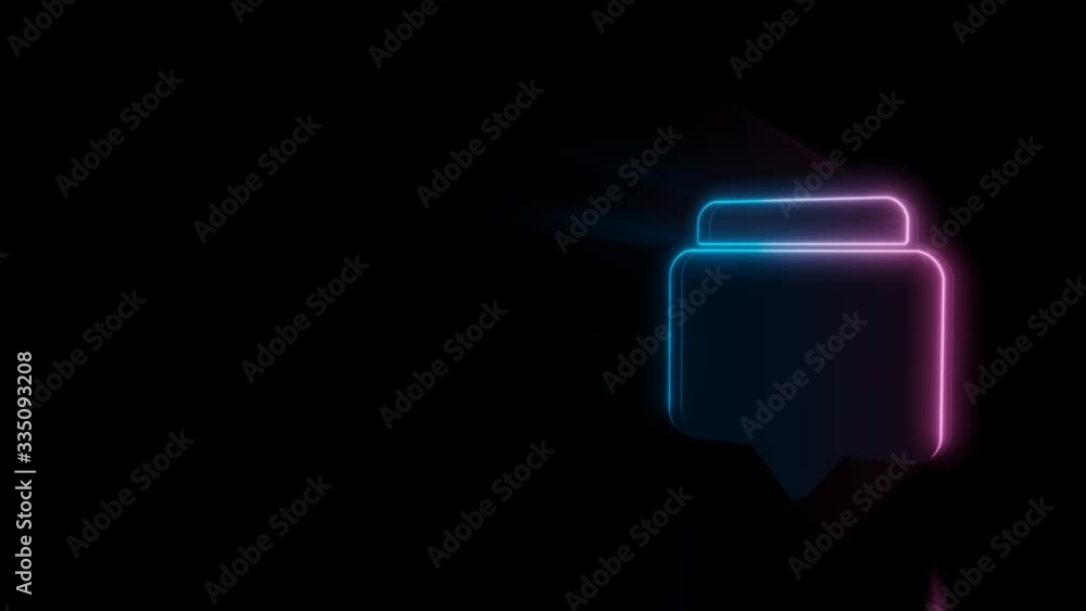 Poster abstract 3d rendering glowing blue purple neon symbol of two rectangular chat bubbles with glowing o