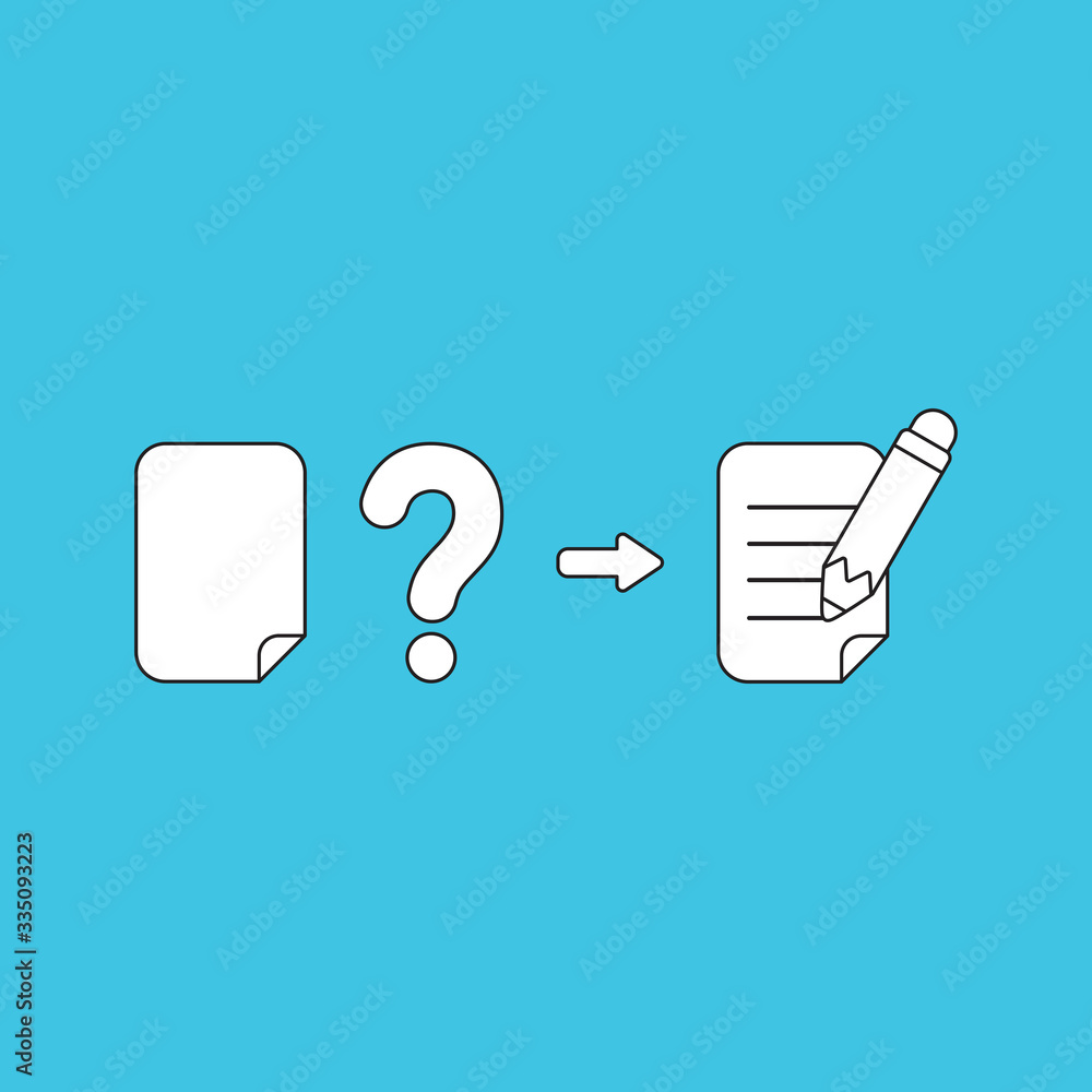Poster vector illustration concept of blank paper with question mark and writing on paper with pencil.