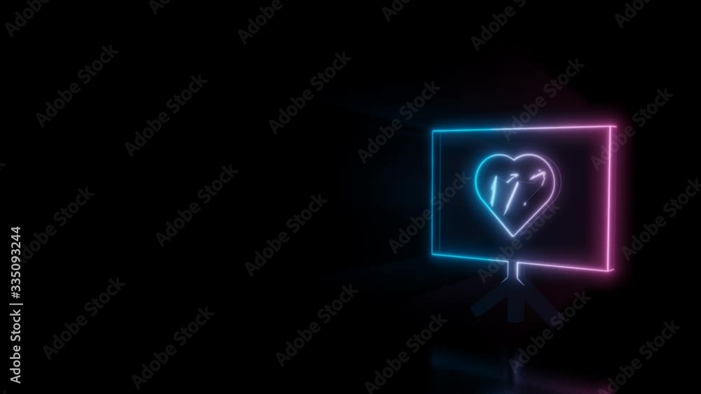 Poster abstract 3d rendering glowing blue purple neon symbol of presentation board with heart with glowing 