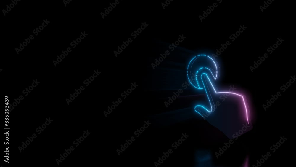 Poster abstract 3d rendering glowing blue purple neon symbol of hand with touch gesture with glowing outlin
