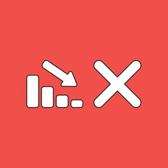 Vector illustration concept of sales bar chart moving down with x mark.