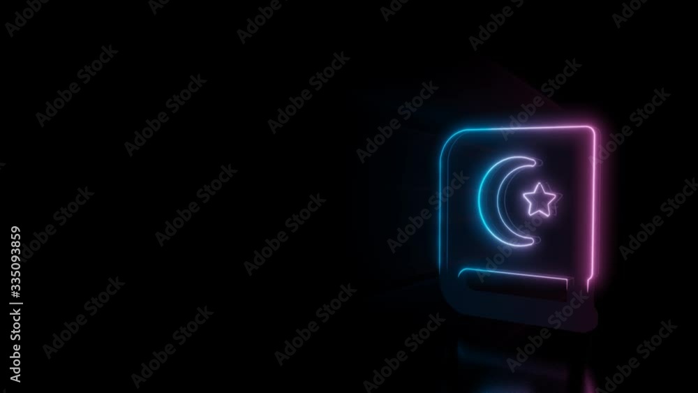 Poster abstract 3d rendering glowing blue purple neon symbol of book with moon and star on top with glowing