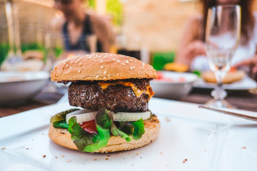 Complete selfmade Cheeseburger on a Plate