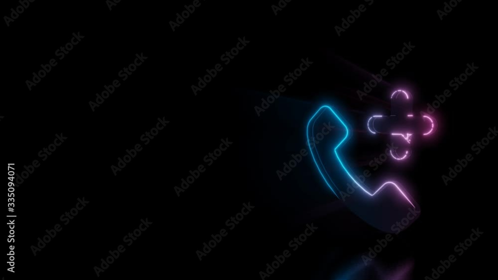 Poster abstract 3d rendering glowing blue purple neon symbol of headphone with plus symbol with glowing out