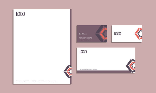 set of stationery with modern design, unique stationery template, abstract, technology, contemporary, vector, editable, layered, print ready