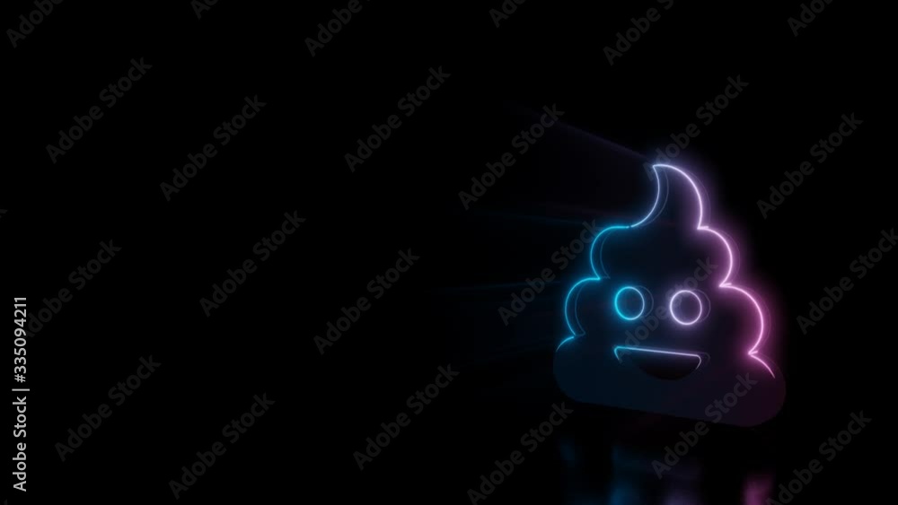 Poster abstract 3d rendering glowing blue purple neon symbol of poo emoticon with glowing outlines with ray