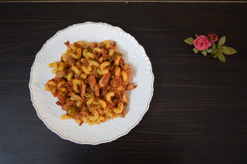 Homemade chicken and vegetable pasta with space to add text