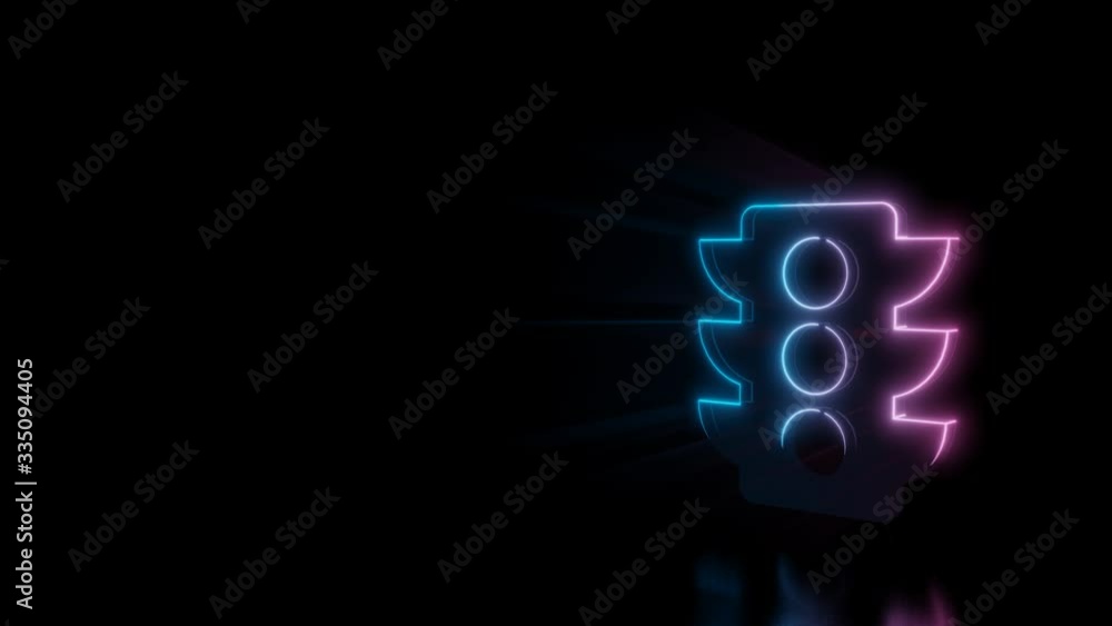 Poster abstract 3d rendering glowing blue purple neon symbol of traffic light with glowing outlines with ra