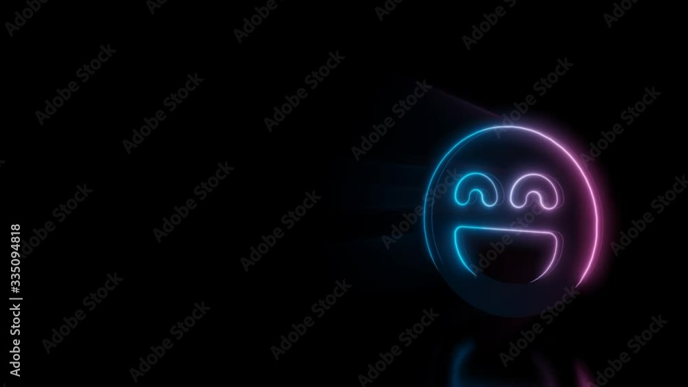 Poster abstract 3d rendering glowing blue purple neon symbol of goofy emoticon with glowing outlines with r