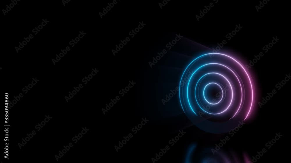 Poster abstract 3d rendering glowing blue purple neon symbol of bullseye with glowing outlines with rays on