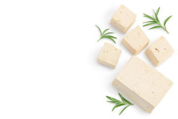 tofu cheese isolated on white background with clipping path and full depth of field, Top view with...