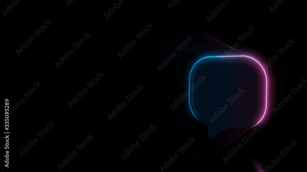Poster abstract 3d rendering glowing blue purple neon symbol of rounded chat bubble left with glowing outli