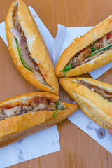 Closeup photo of Banh Mi -Vietnamese famous pork sandwich
