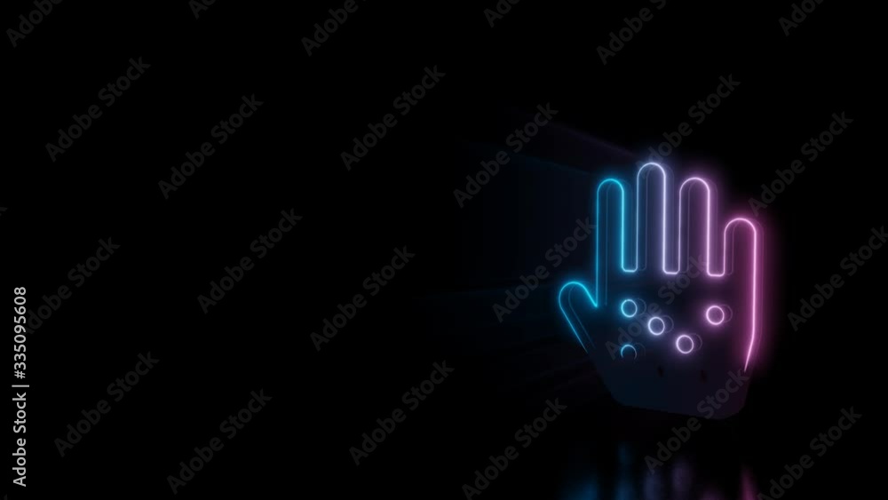 Poster abstract 3d rendering glowing blue purple neon symbol of allergic reaction on hand with glowing outl