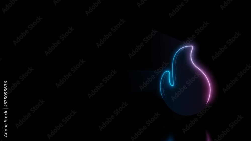 Poster abstract 3d rendering glowing blue purple neon symbol of flame with glowing outlines with rays on bl