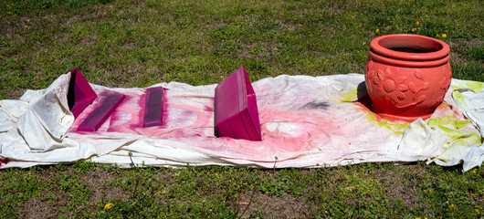 Spring renewal for gardening. flower pots and planters are getting fresh coats of paint.