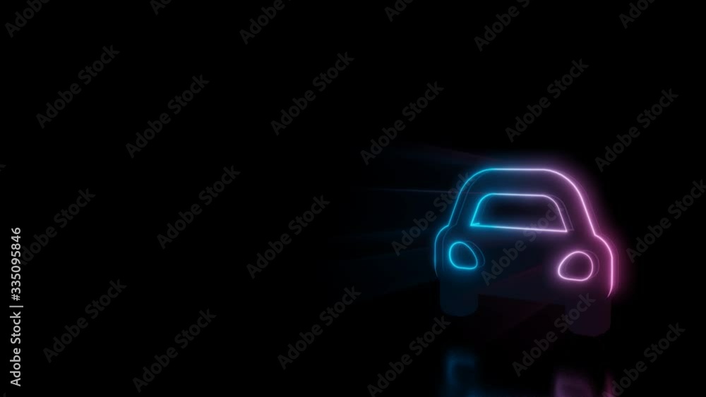 Poster abstract 3d rendering glowing blue purple neon symbol of sports car in front view with glowing outli
