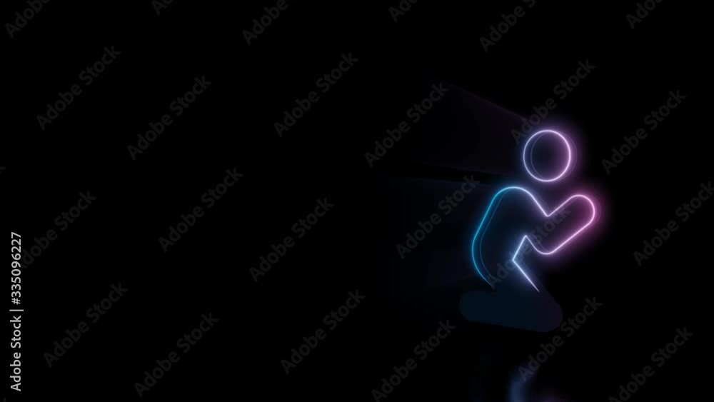 Poster abstract 3d rendering glowing blue purple neon symbol of praying person with glowing outlines with r