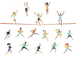 Large collection of running people. Set vector illustration.