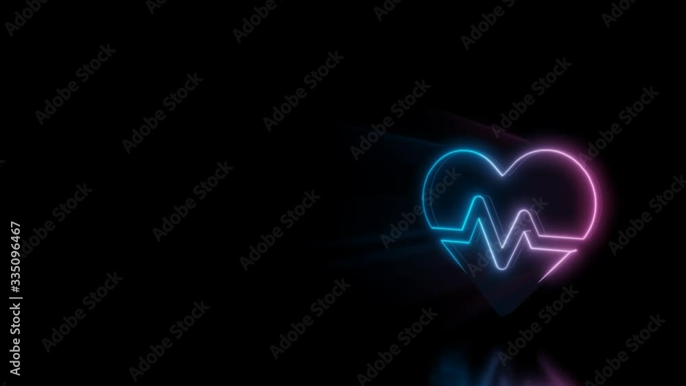 Poster abstract 3d rendering glowing blue purple neon symbol of heart with pulse curve with glowing outline