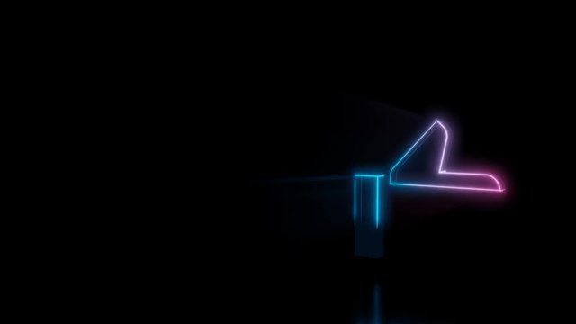 Abstract 3d rendering glowing blue purple neon symbol of thumb up button with glowing outlines with rays on black background with reflection