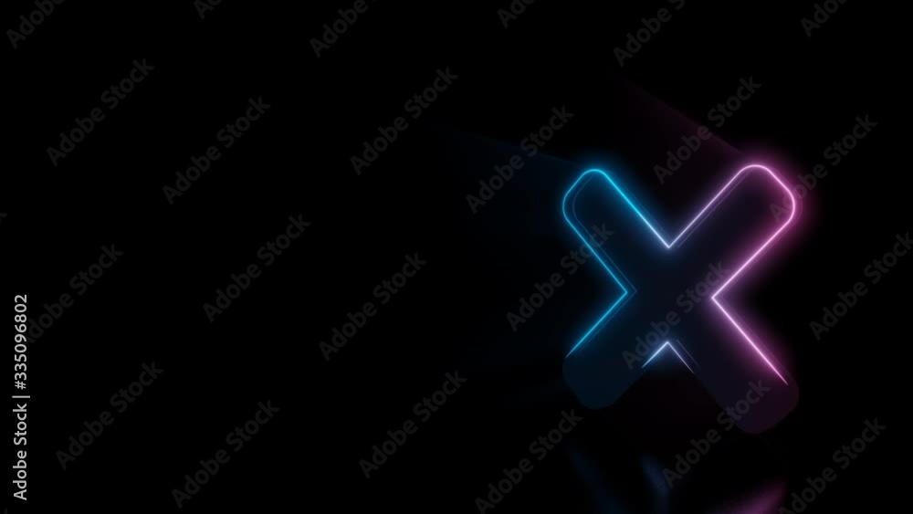 Poster abstract 3d rendering glowing blue purple neon symbol of times sign with glowing outlines with rays 