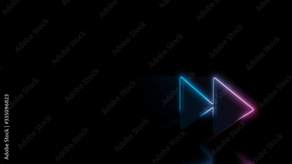Poster abstract 3d rendering glowing blue purple neon symbol of fast forward symbol with glowing outlines w