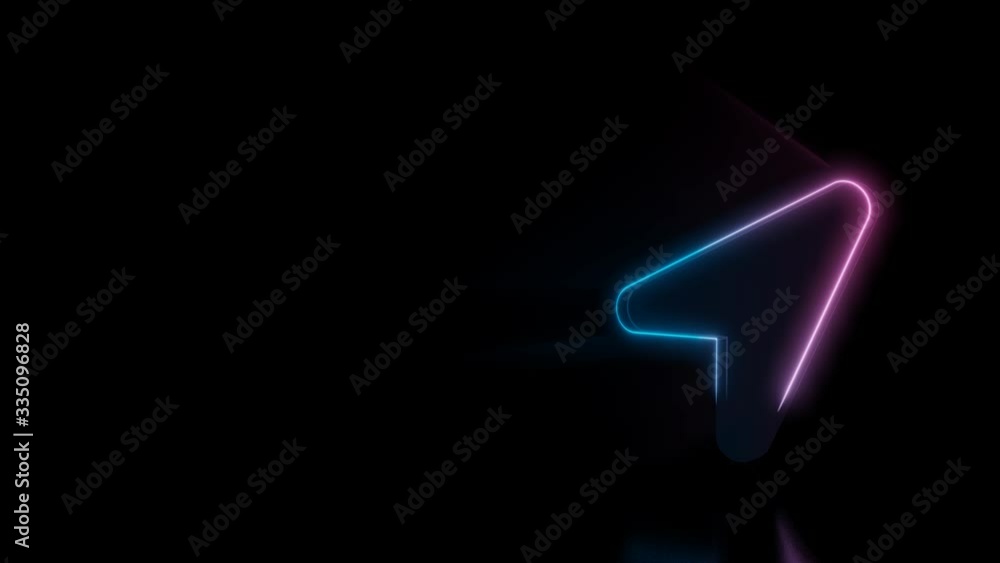 Poster abstract 3d rendering glowing blue purple neon symbol of compass arrow with glowing outlines with ra