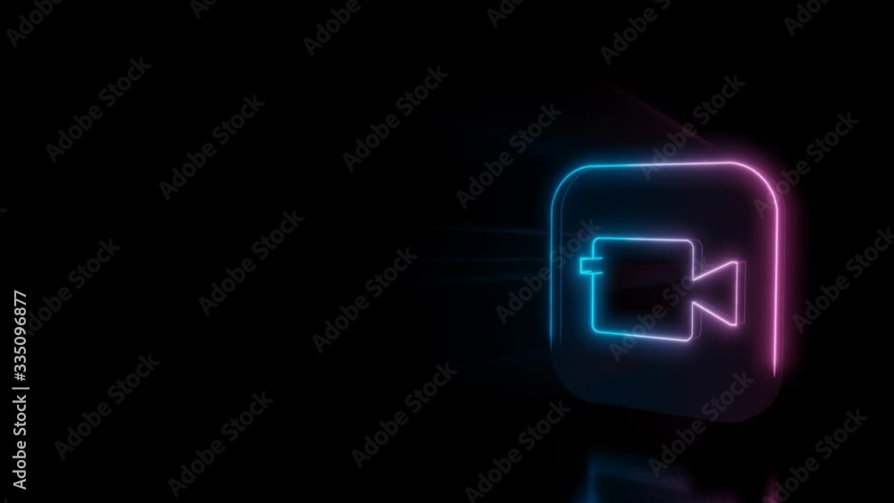 Poster abstract 3d rendering glowing blue purple neon icon of camera app on ios style with glowing outlines