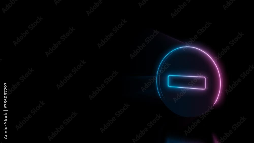 Poster abstract 3d rendering glowing blue purple neon symbol of bold minus symbol in circle with glowing ou