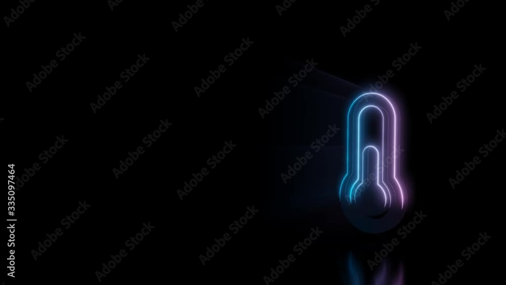 Poster abstract 3d rendering glowing blue purple neon symbol of thermometer half with glowing outlines with