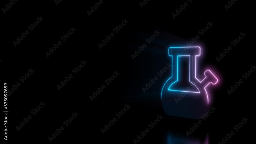 Poster abstract 3d rendering glowing blue purple neon symbol of bong with glowing outlines with rays on bla