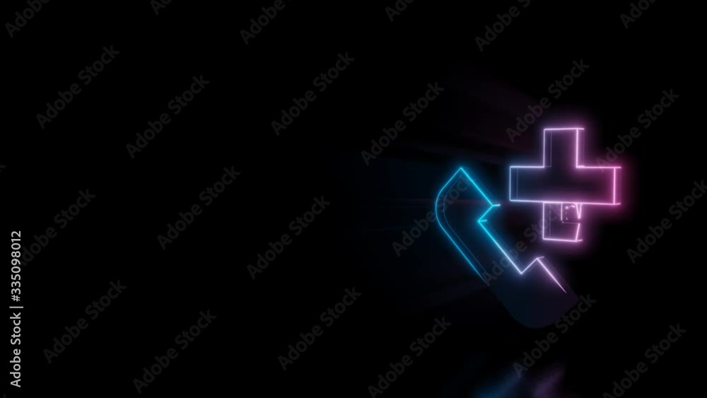Poster abstract 3d rendering glowing blue purple neon symbol of headphone with plus symbol with glowing out